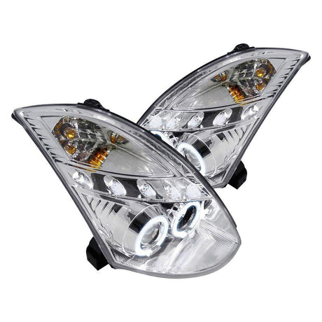 Infiniti G35 Coupe Black/Chrome/Smoke  Projector Headlights with Dual Halo Feature (2003-2007) - K2 Industries