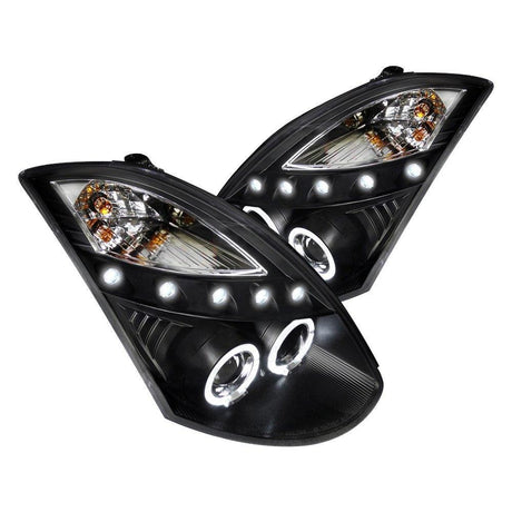 Infiniti G35 Coupe Black/Chrome/Smoke  Projector Headlights with Dual Halo Feature (2003-2007) - K2 Industries