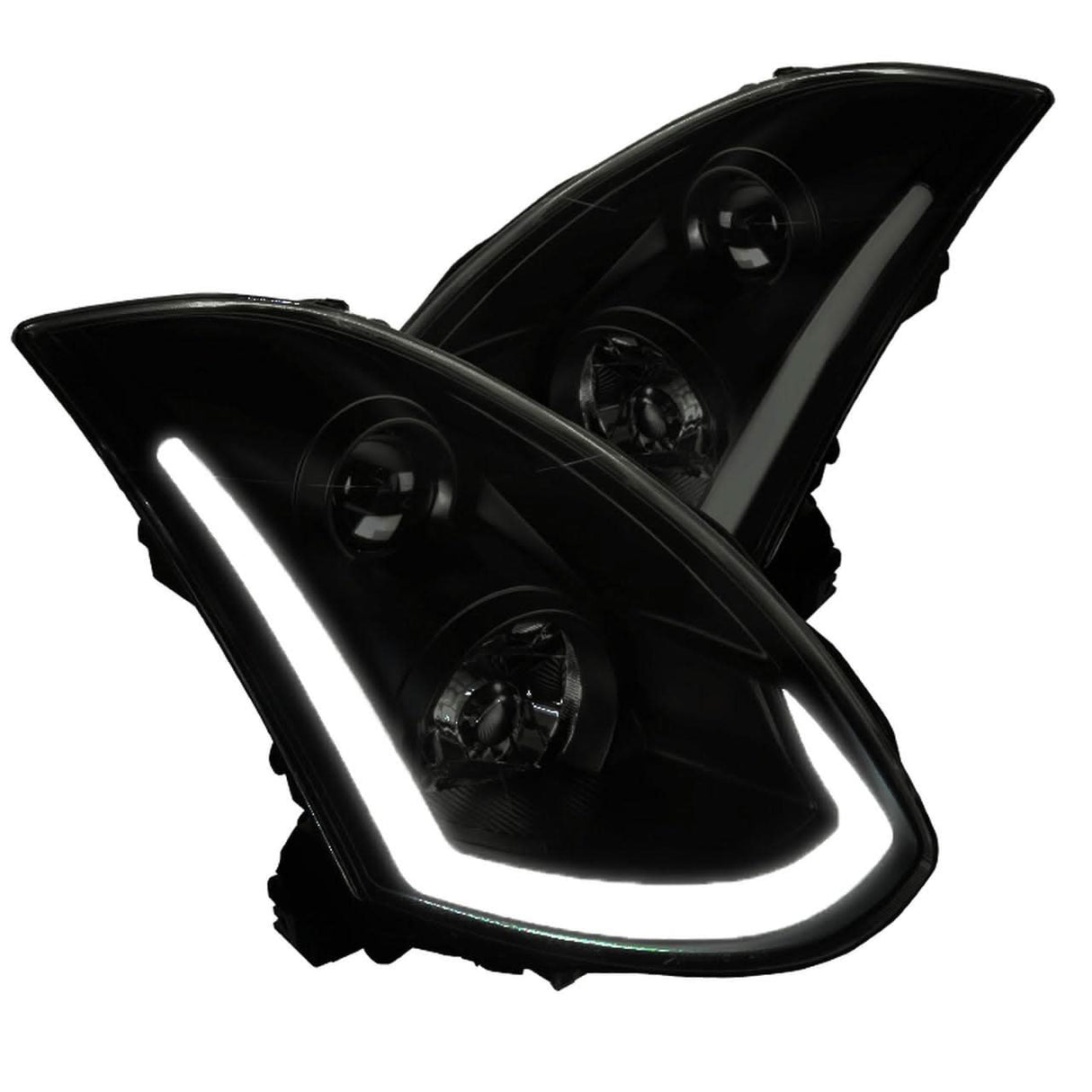 Infiniti G35 Coupe Projector Headlights with Sequential Signal - Black / Chrome / Smoked (2003 - 2007) - K2 Industries