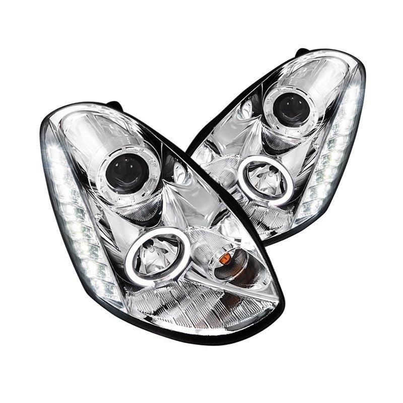 Projector Headlights Infiniti G35 Sedan (2005-2006) Halo w/ LED Strip - Black or Chrome - K2 Industries