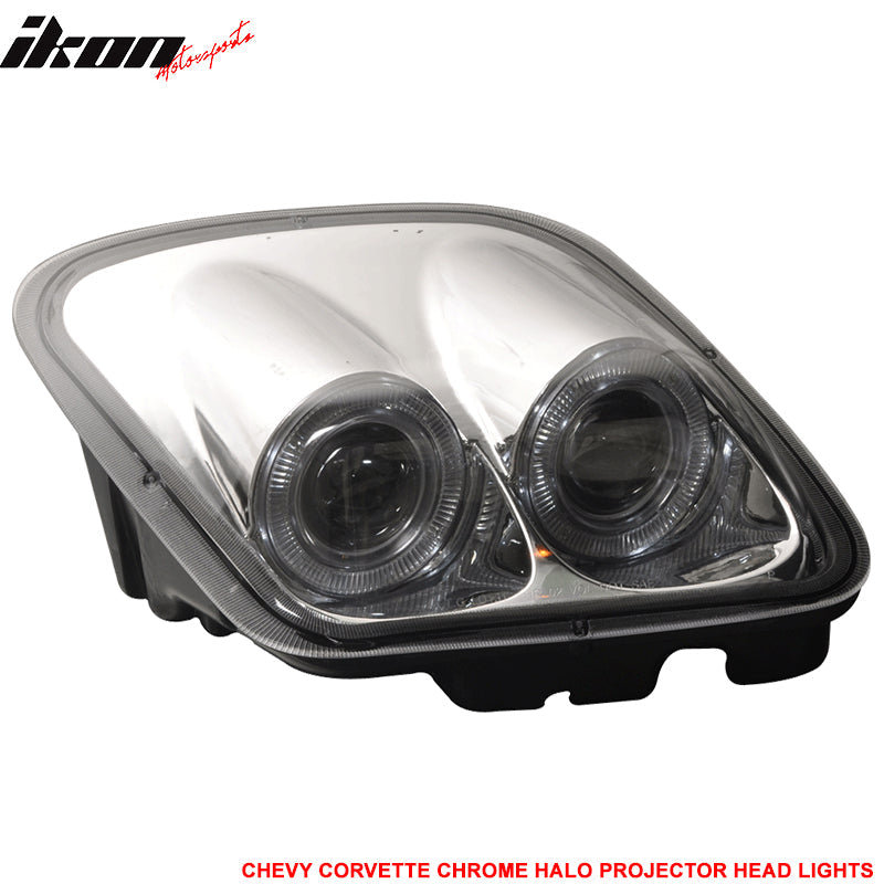 1997-2004 Chevy Corvette C5 Chrome Housing LED Halo Rim Headlight Lamp
