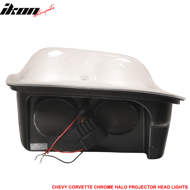 1997-2004 Chevy Corvette C5 Chrome Housing LED Halo Rim Headlight Lamp