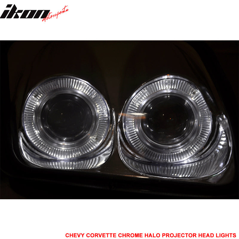 1997-2004 Chevy Corvette C5 Chrome Housing LED Halo Rim Headlight Lamp