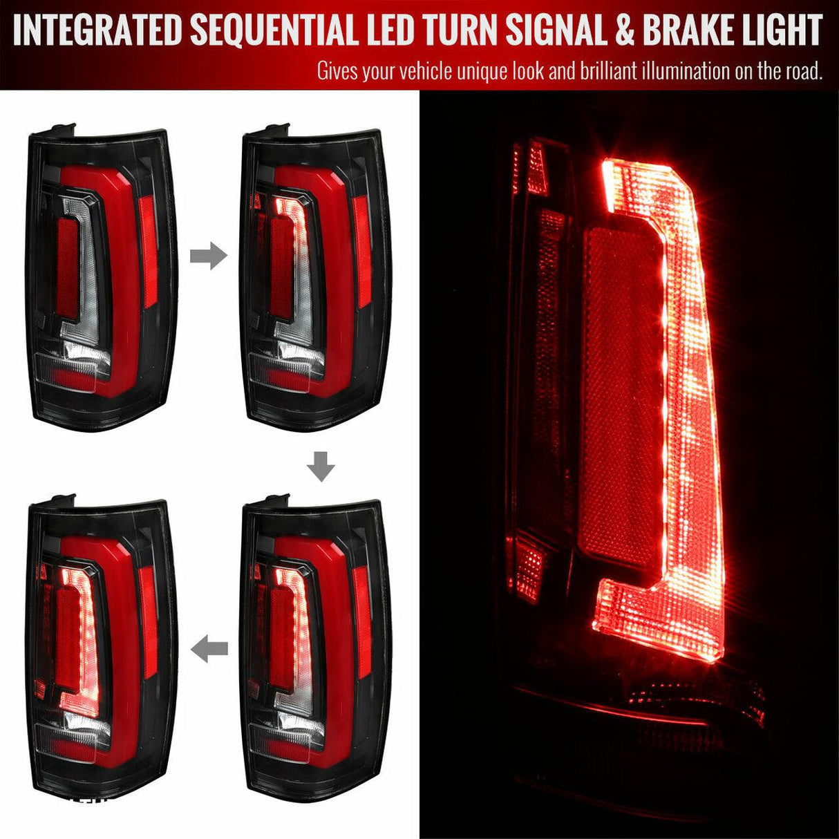 Spec-D LED Tail Lights Tahoe Suburban Yukon (07-14) Sequential - Black / Smoke / Red