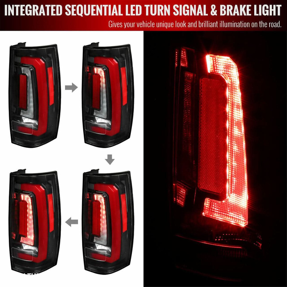 Spec-D LED Tail Lights Tahoe Suburban Yukon (07-14) Sequential - Black / Smoke / Red
