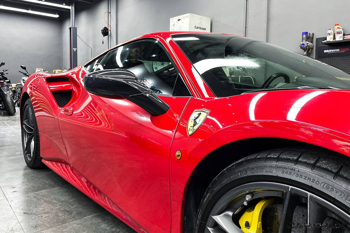 2015-2020 Ferrari Carbon Fiber Mirror House with Base Replacement Carbonado (OE) | Fits: F8, 488, Pista