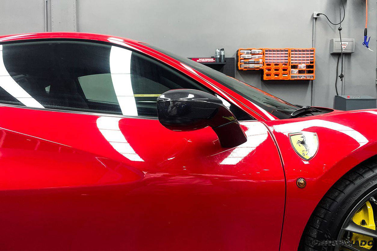 2015-2020 Ferrari Carbon Fiber Mirror House with Base Replacement Carbonado (OE) | Fits: F8, 488, Pista