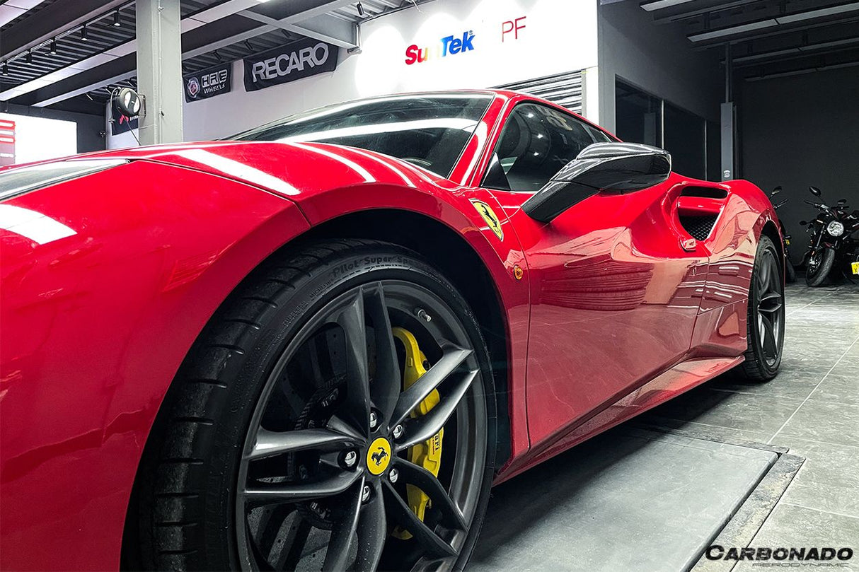 2015-2020 Ferrari Carbon Fiber Mirror House with Base Replacement Carbonado (OE) | Fits: F8, 488, Pista