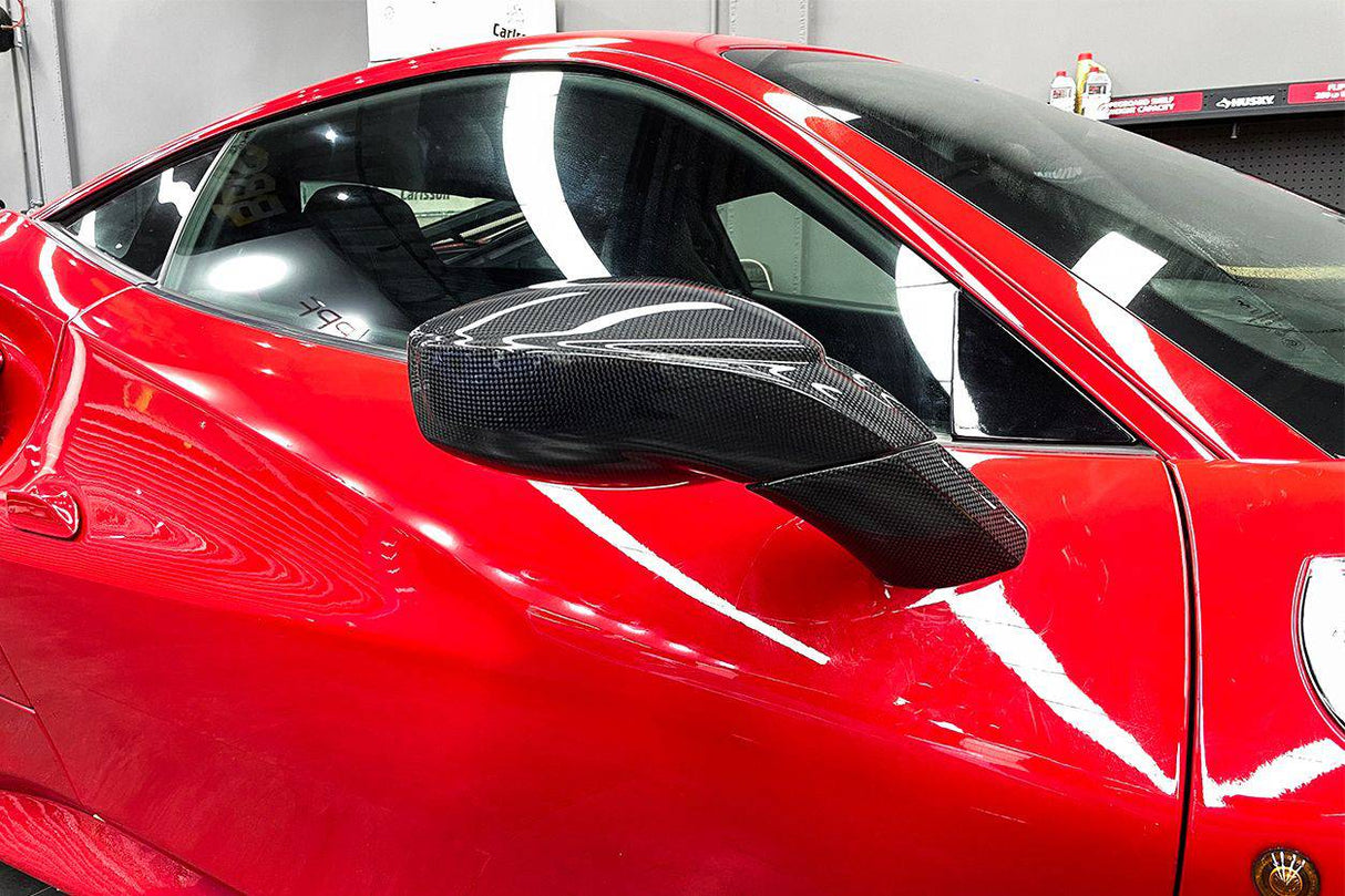 2015-2020 Ferrari Carbon Fiber Mirror House with Base Replacement Carbonado (OE) | Fits: F8, 488, Pista