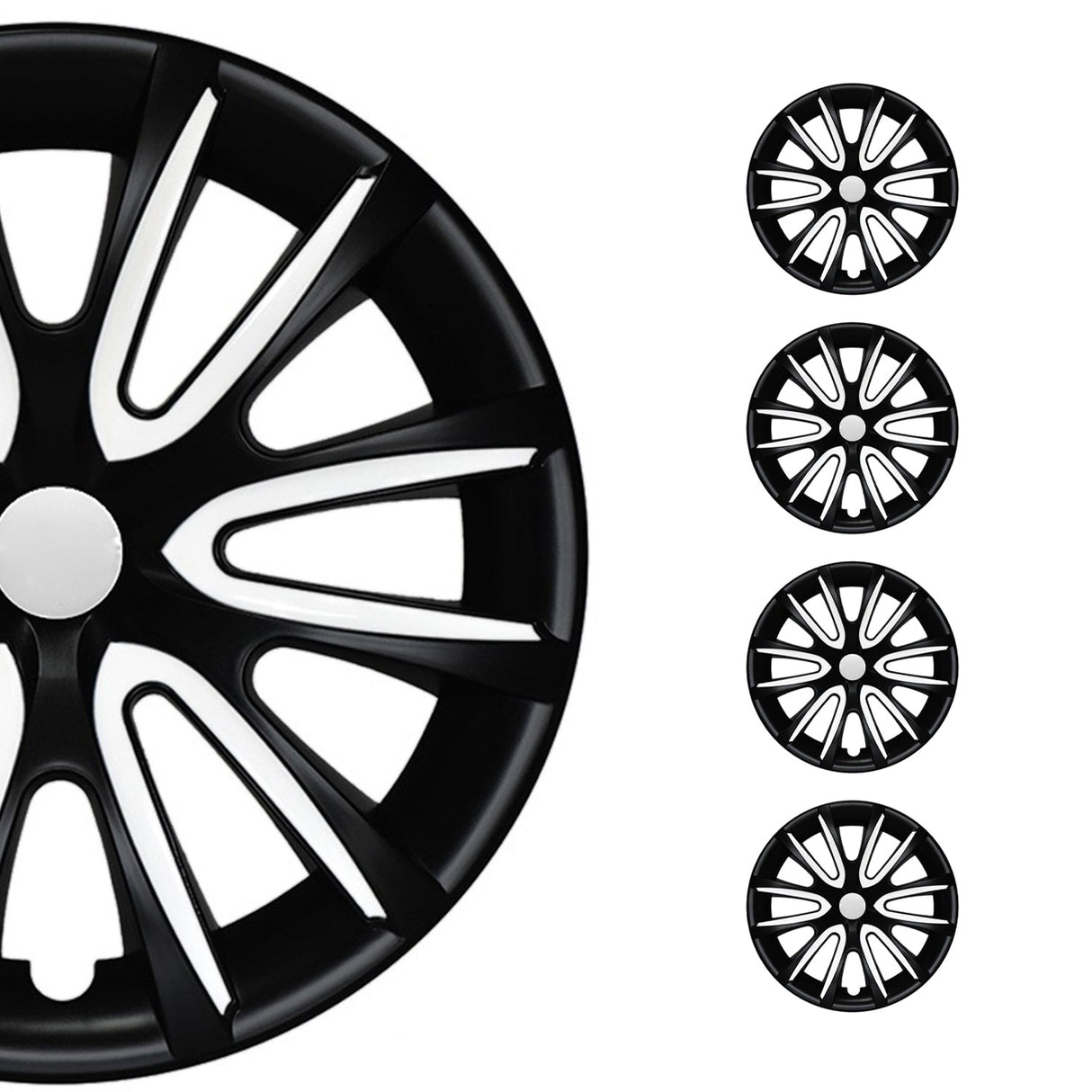 Bicolo Hub Caps Wheel Cover 14" Black Matt & White Full Set 4 pcs.