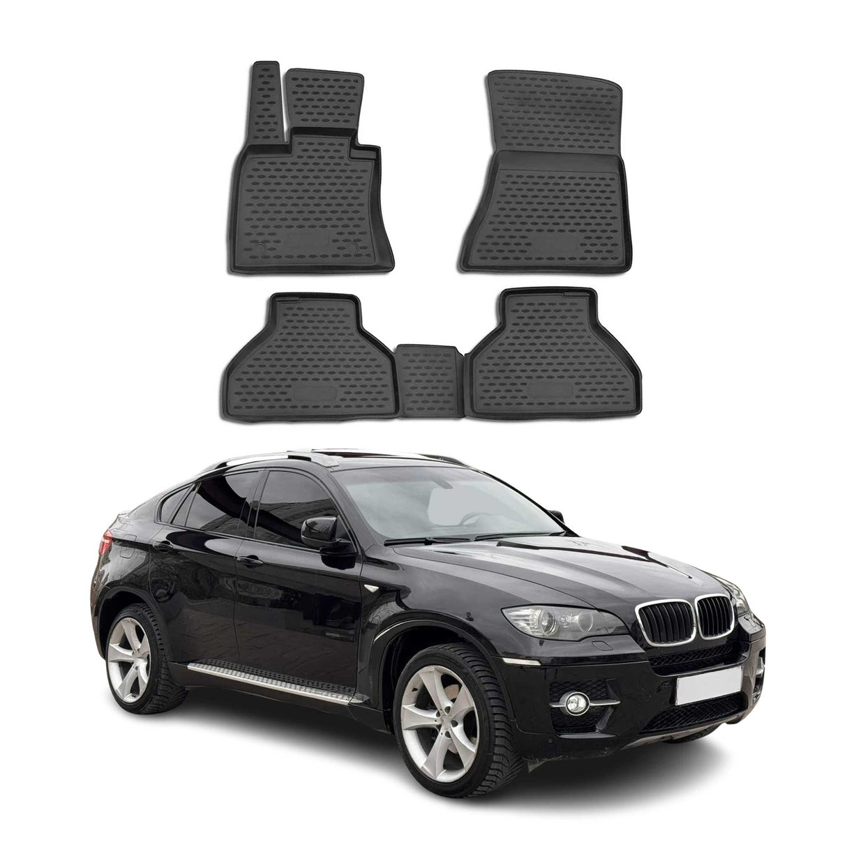 OMAC Floor Mats Liner for BMW X6 E71 E72 2008-2014 Rubber TPE Black 4Pcs