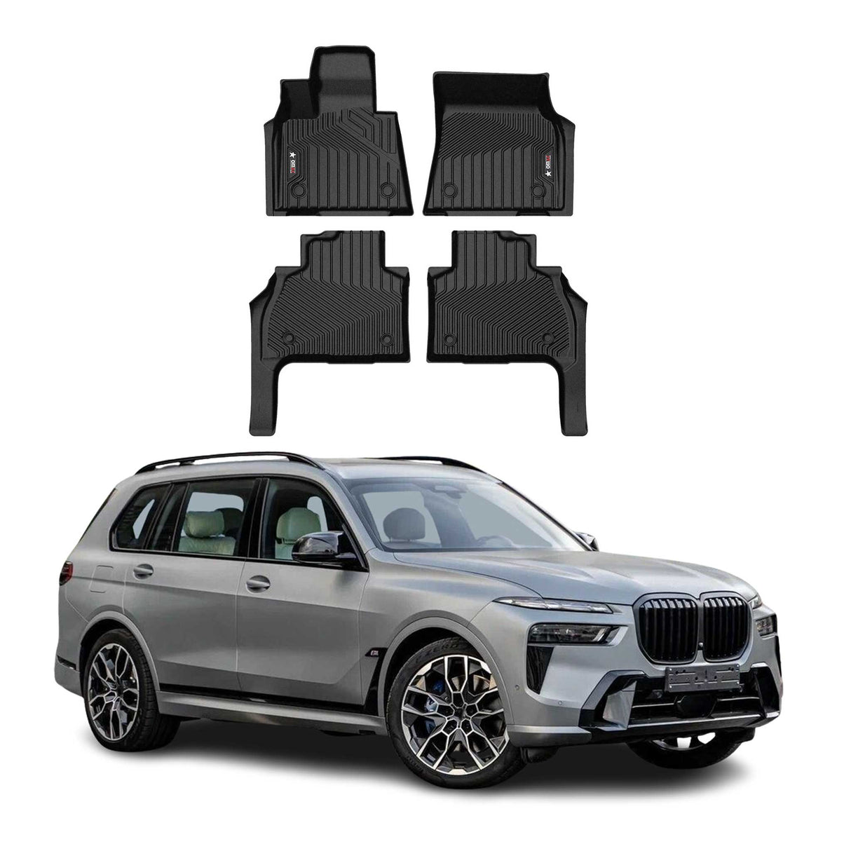 2019-2026 BMW X7 G07 Premium Floor Mats Liners 6 Seats First and Second Row Set Black
