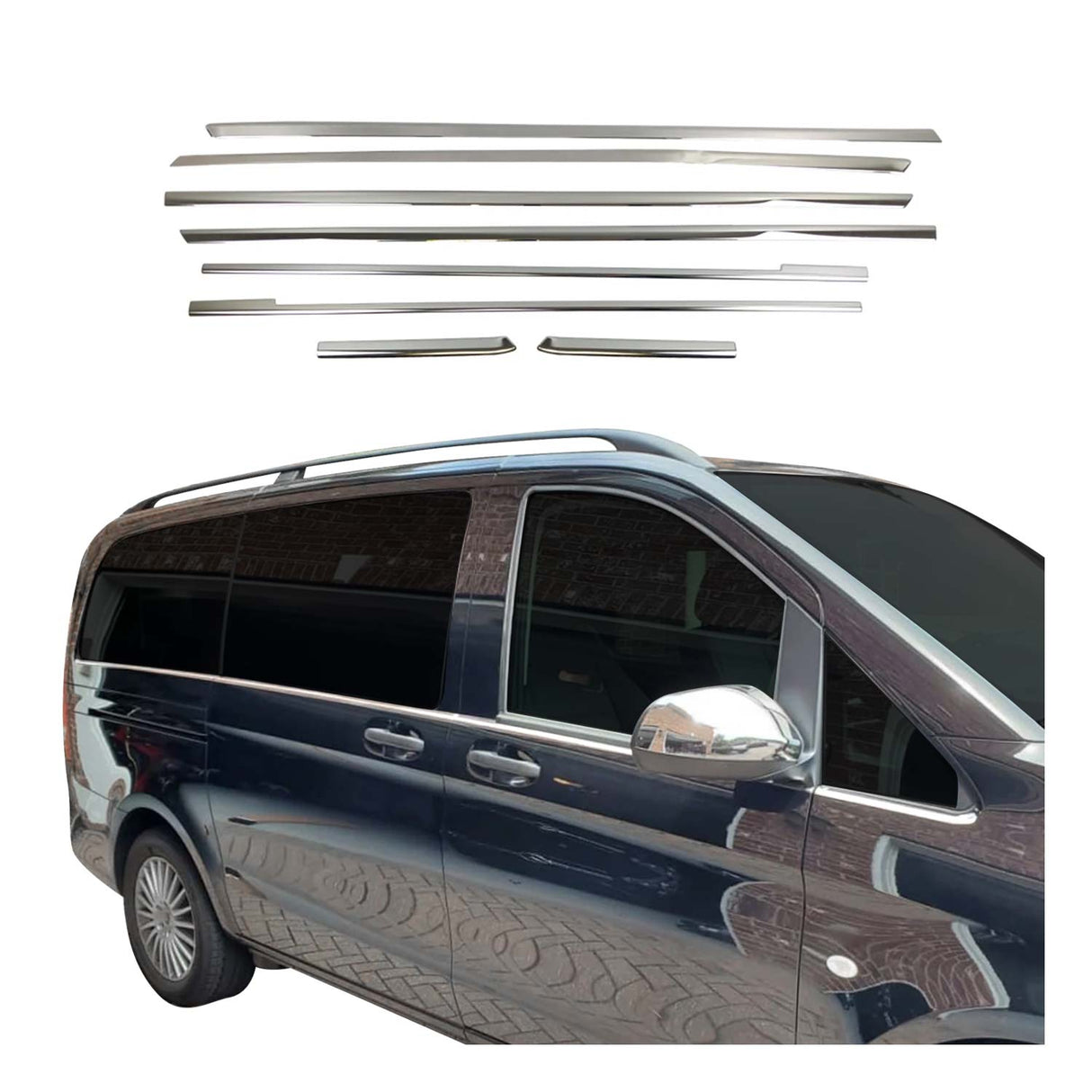 2016-2024 Mercedes Metris Long Window Molding Trim Streamer S. Steel 8 Pcs