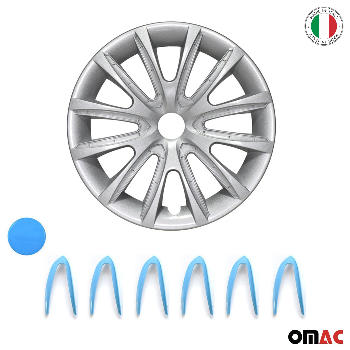 Bicolo Hub Caps Wheel Cover 15" Gray & Blue Full Set 4 pcs.