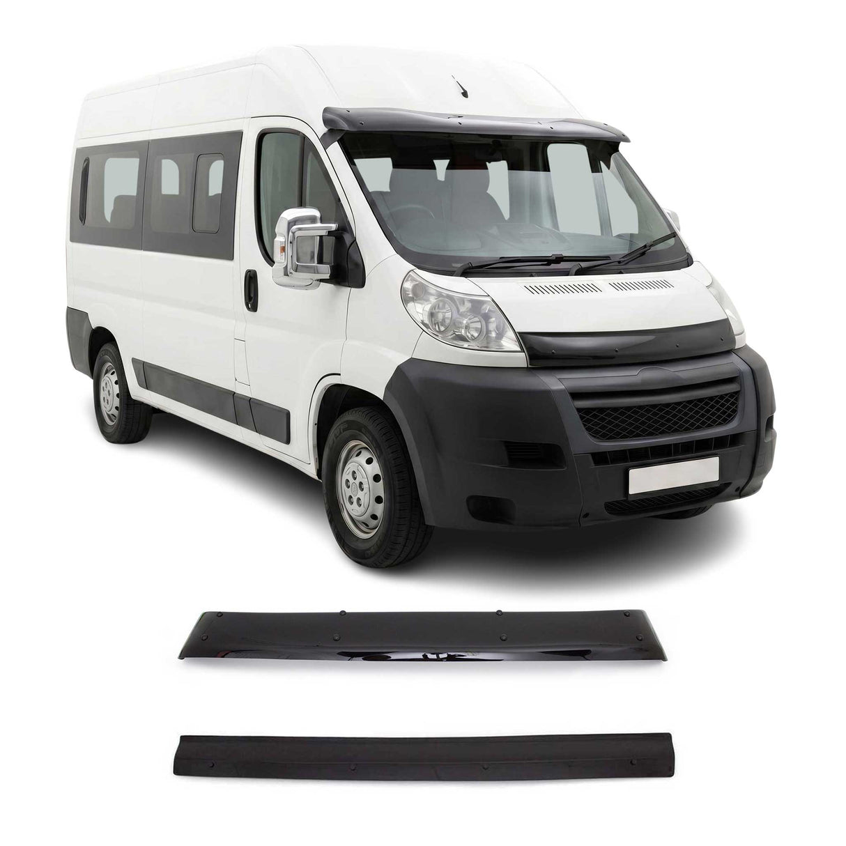 2006-2014 Citroen Jumper Windshield Sun Visor & Bug Shield Hood Deflector Kit 2Pcs Smoke