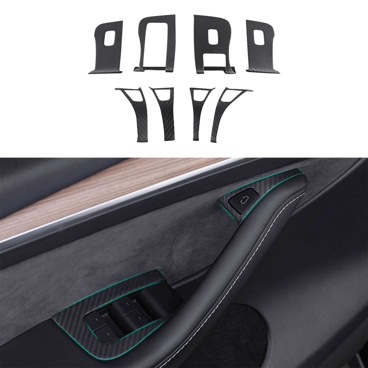 Dry Carbon Fiber Window & Door Switch Covers for Model Y / Model 3(Left Hand Drive)