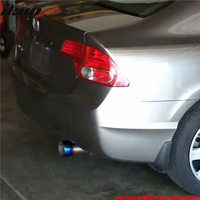 Universal N1 Style 4In Steel Muffler Titanium Flat Tip + Silencer