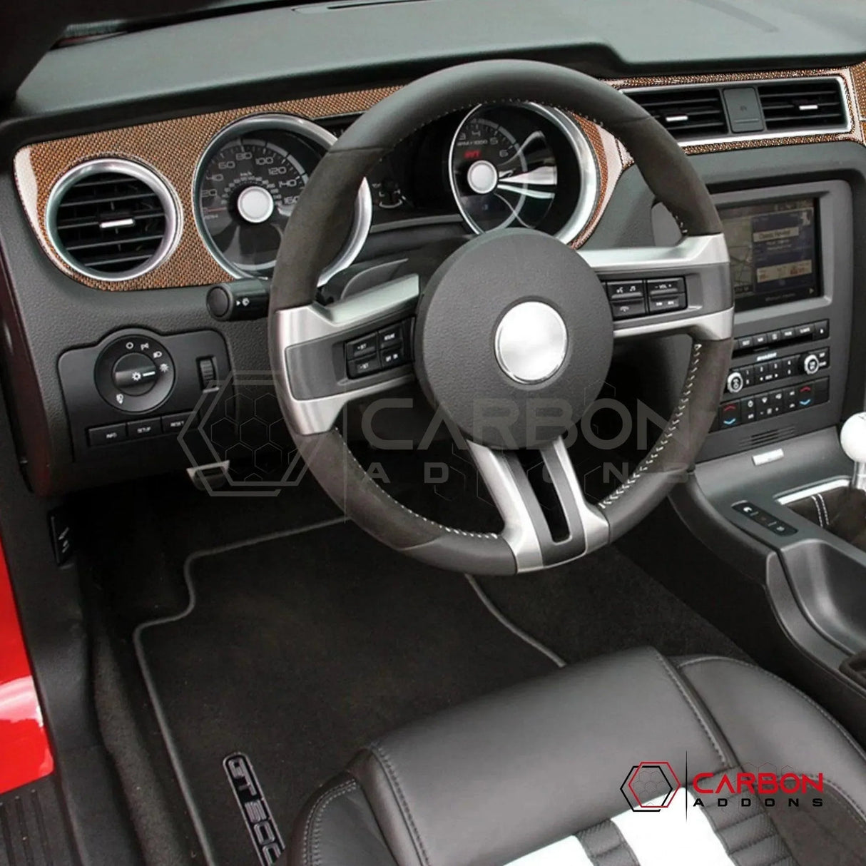 Reflective Carbon Fiber Full Dashboard Trim Overlay For Mustang 2010-2014
