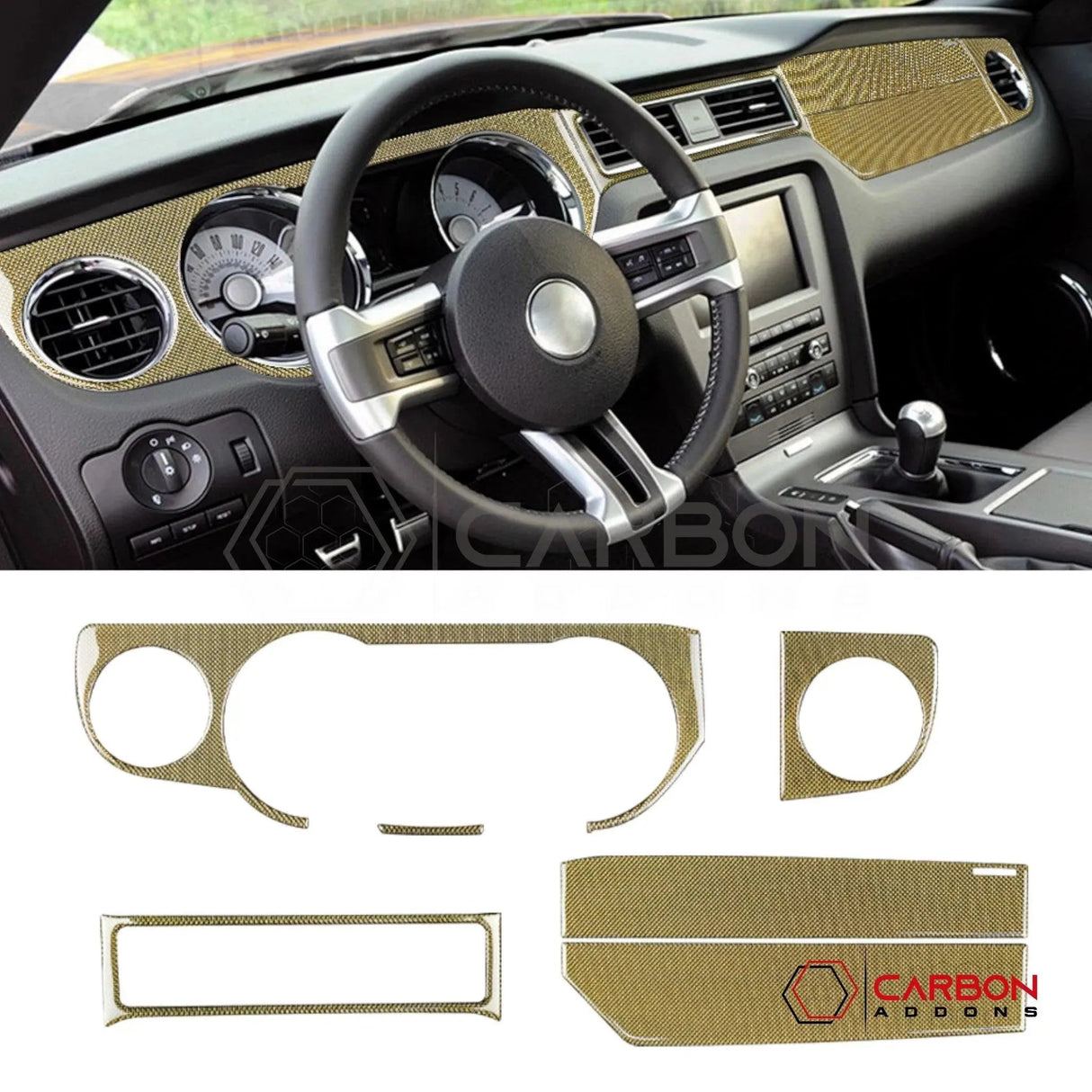 Mustang 2010-2014 Reflective Carbon Fiber Full Dashboard Trim Overlay