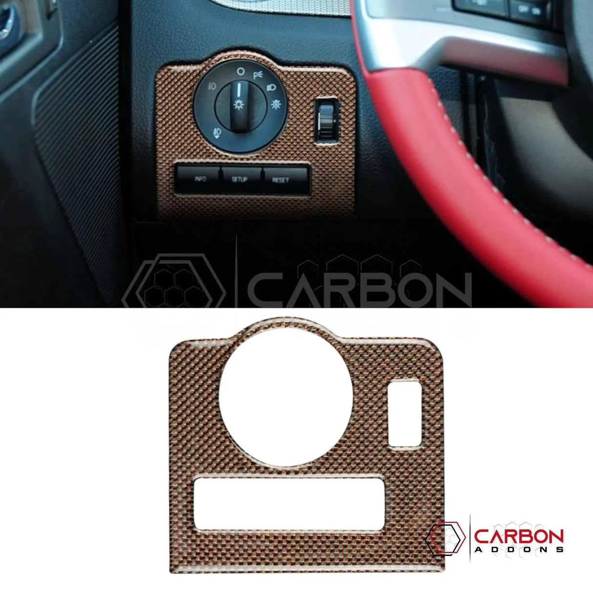 Reflective Carbon Fiber Headlight Control Trim Overlay For Mustang 2010-2014