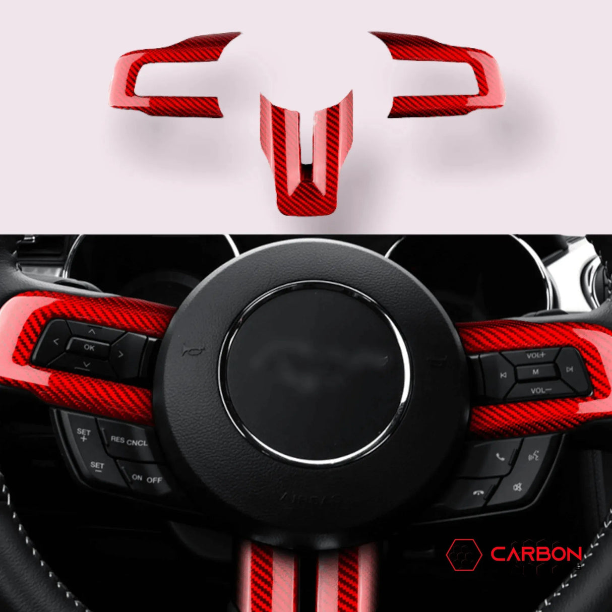 Mustang 2015-2023 Carbon Fiber Steering Wheel Chrome Delete Cover