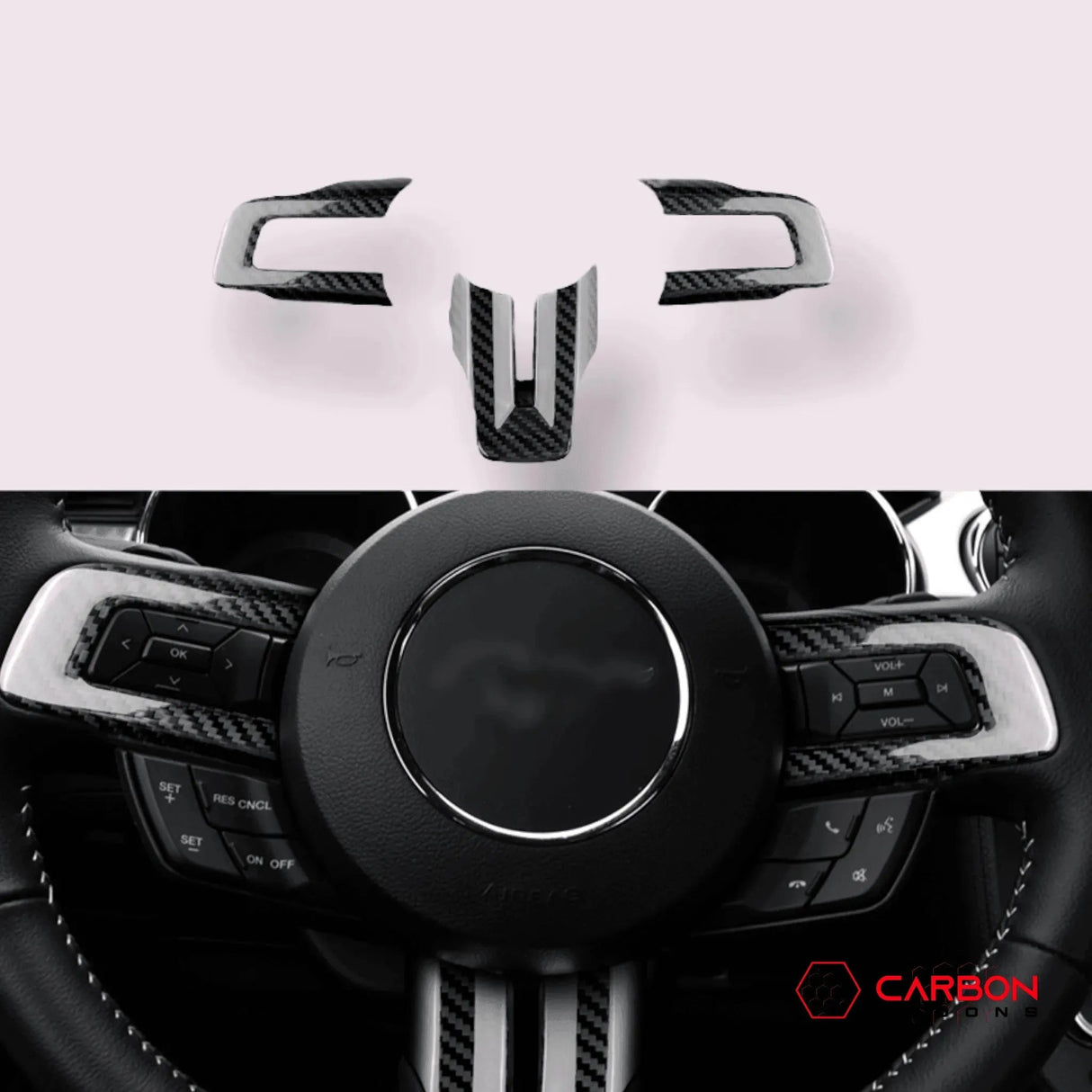 Mustang 2015-2023 Carbon Fiber Steering Wheel Chrome Delete Cover