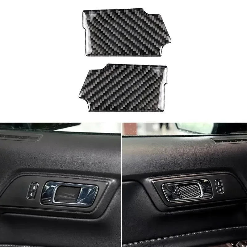 Real Carbon Fiber Interior Door Handle Overlay for Mustang 2015-2023