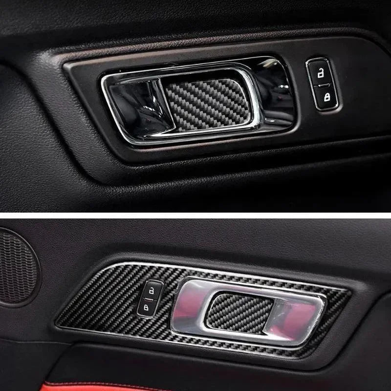 Real Carbon Fiber Interior Door Handle Overlay for Mustang 2015-2023