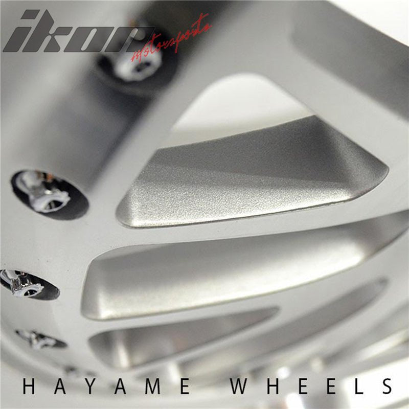18x8.5in Hayame Wheels Silver Machine Lip & Chrome Rivets 5x100 x4