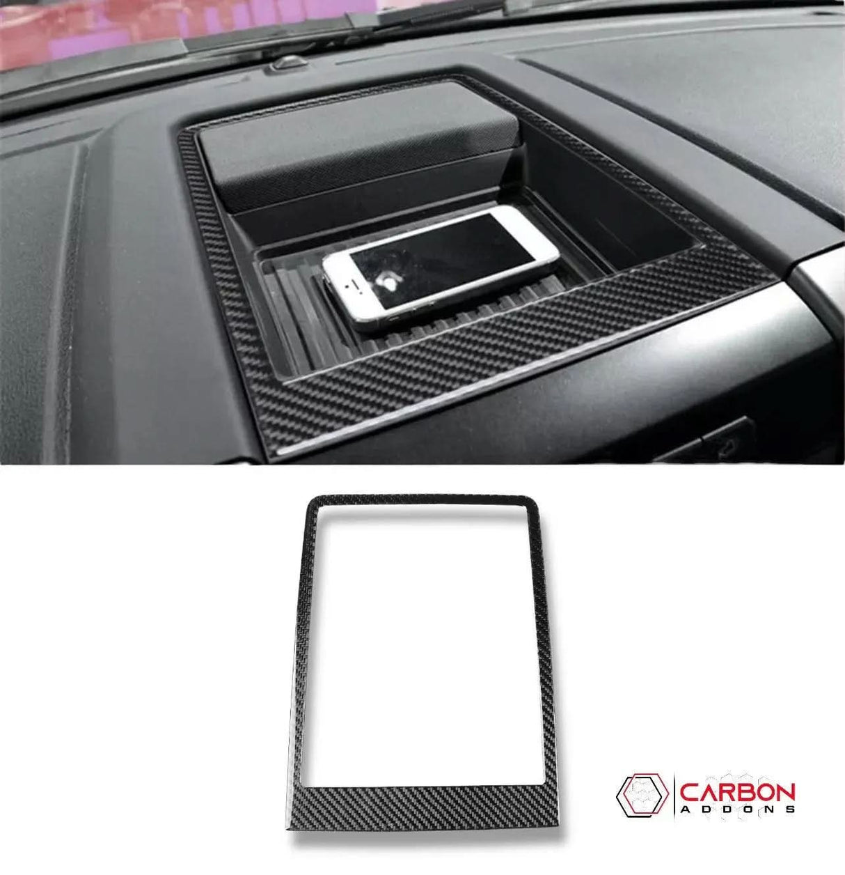 Real Carbon Fiber Center Console Dashboard Storage Trim Overlay | 2015-2020 F150
