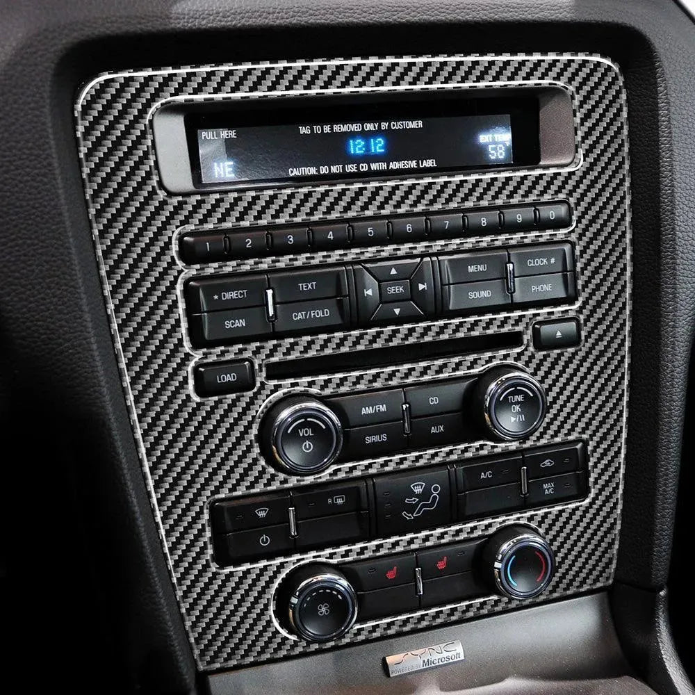 Real Carbon Fiber RADIO Navigation Multimedia Infotainment Trim Overlay For Mustang 2010-2014