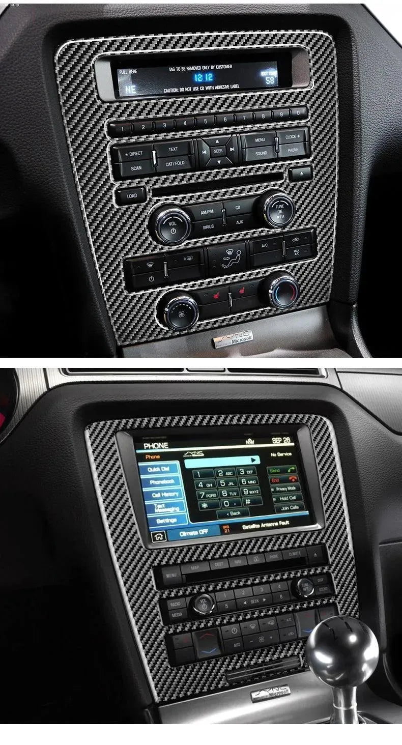 Real Carbon Fiber RADIO Navigation Multimedia Infotainment Trim Overlay For Mustang 2010-2014