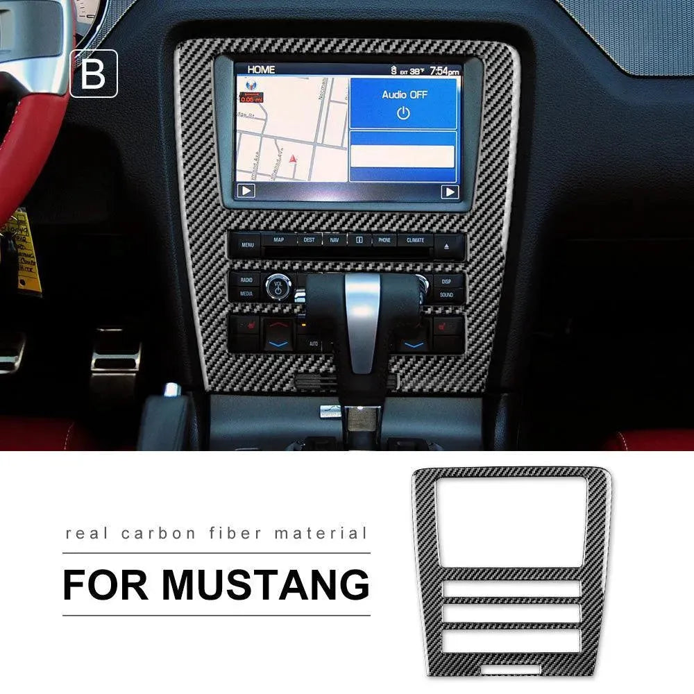Real Carbon Fiber RADIO Navigation Multimedia Infotainment Trim Overlay For Mustang 2010-2014