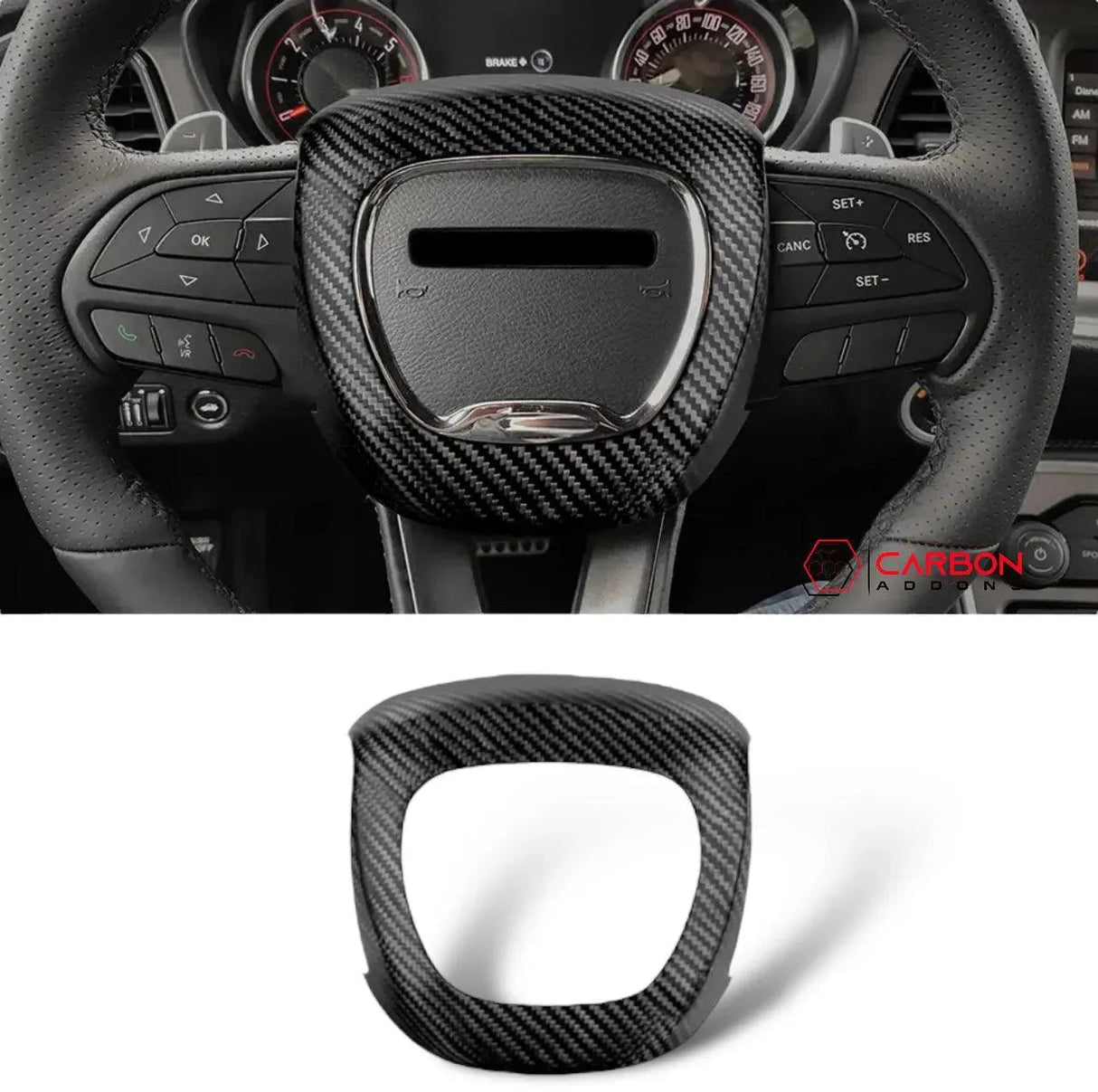 Real Carbon Fiber Steering Airbag Cover | For 2015-2023 Dodge Charger Challenger Durango
