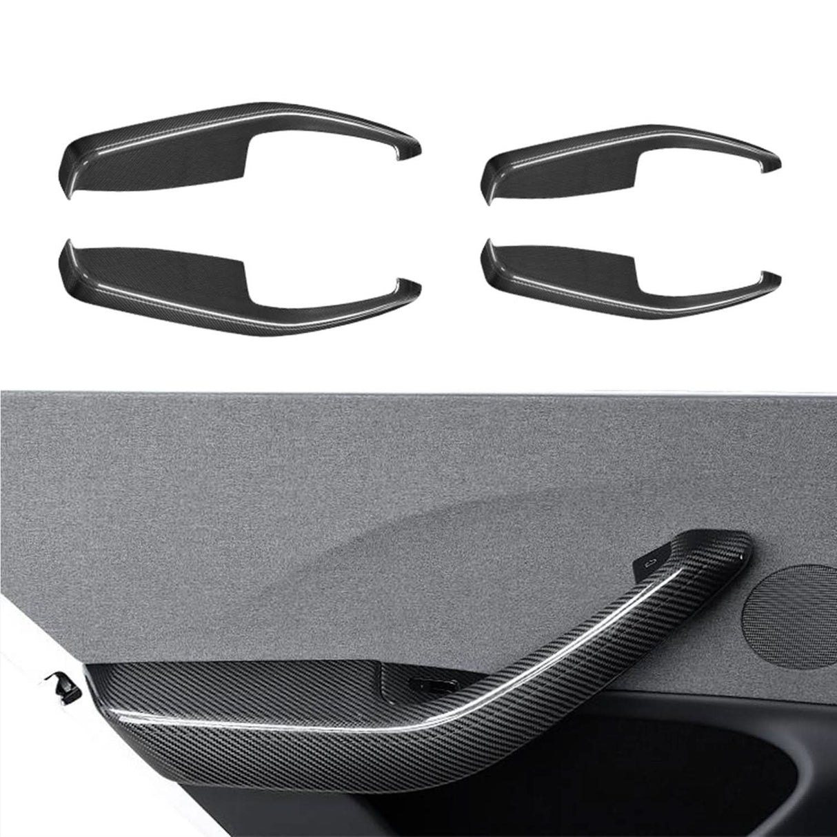 Real Dry Carbon Fiber Door Armrest Cover Overlays for Model 3 Highland