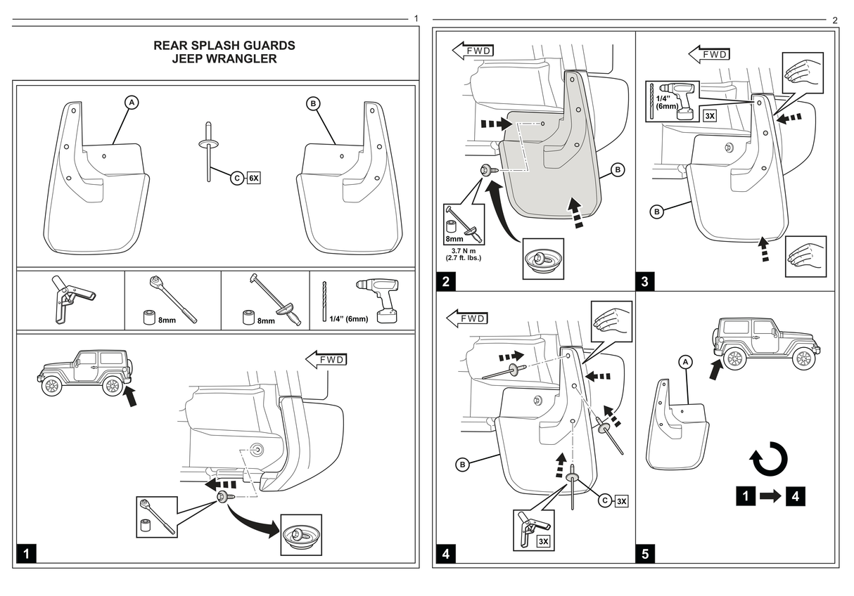 2018-2019 Jeep Wrangler JL JLU 4PCS Front Rear Splash Guard Flares PP