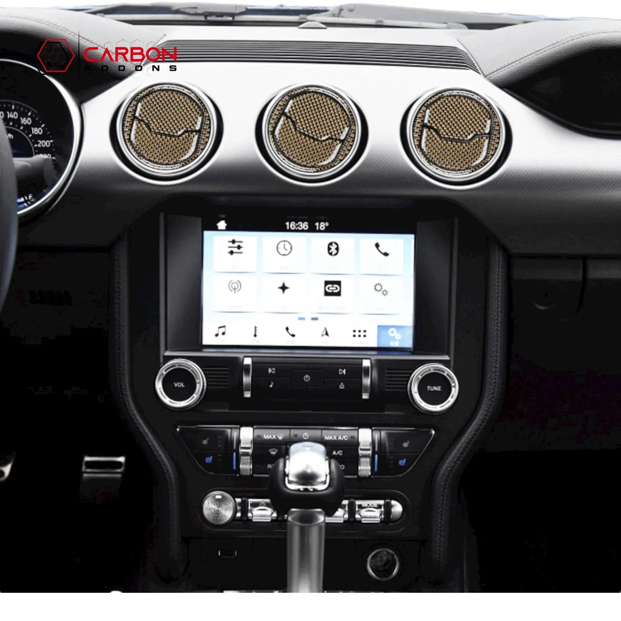 Reflective Carbon Fiber Center Air Vent Outlet Trim Overlay for Mustang 2015-2023