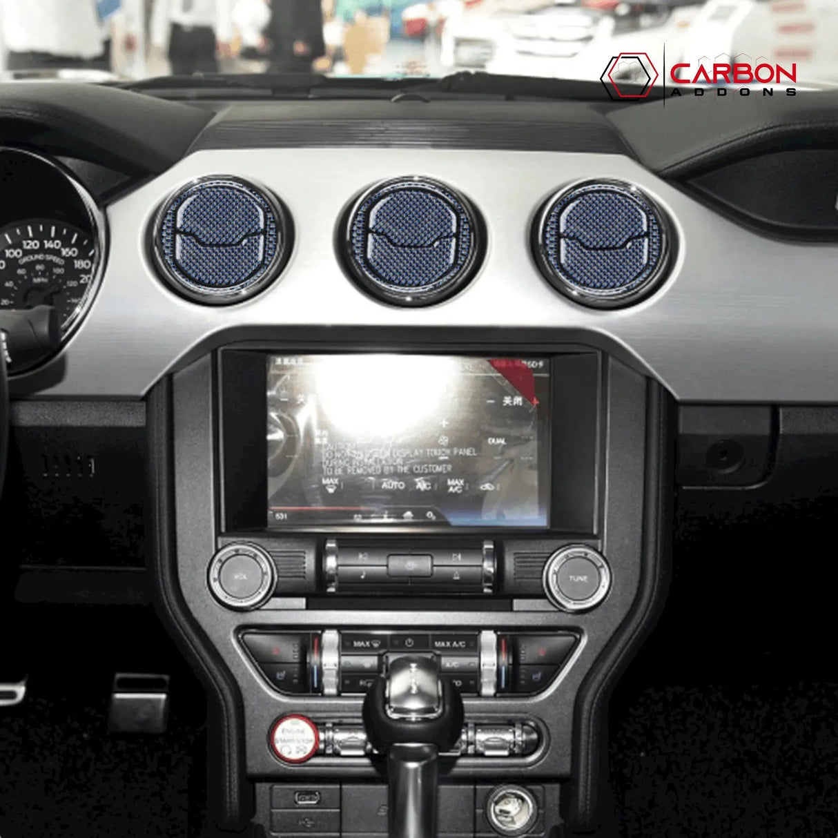 Reflective Carbon Fiber Center Air Vent Outlet Trim Overlay for Mustang 2015-2023