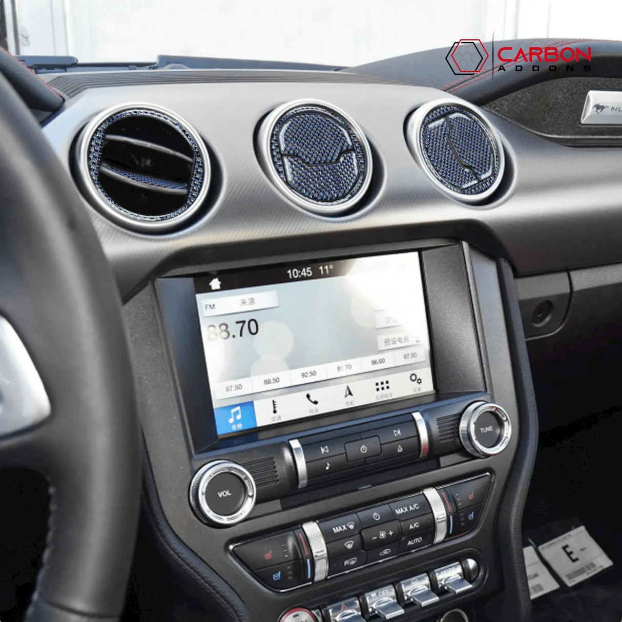 Reflective Carbon Fiber Center Air Vent Outlet Trim Overlay for Mustang 2015-2023