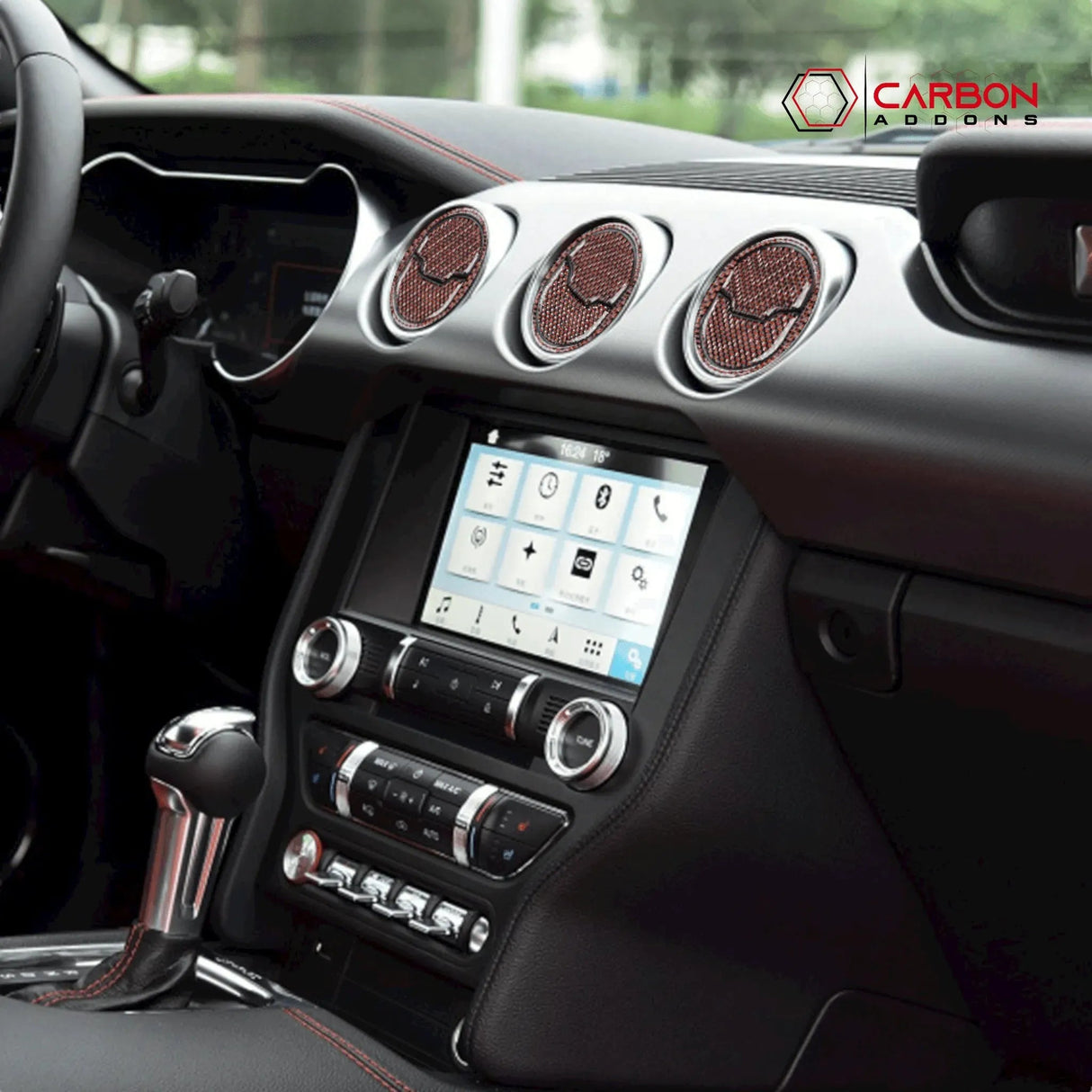 Reflective Carbon Fiber Center Air Vent Outlet Trim Overlay for Mustang 2015-2023