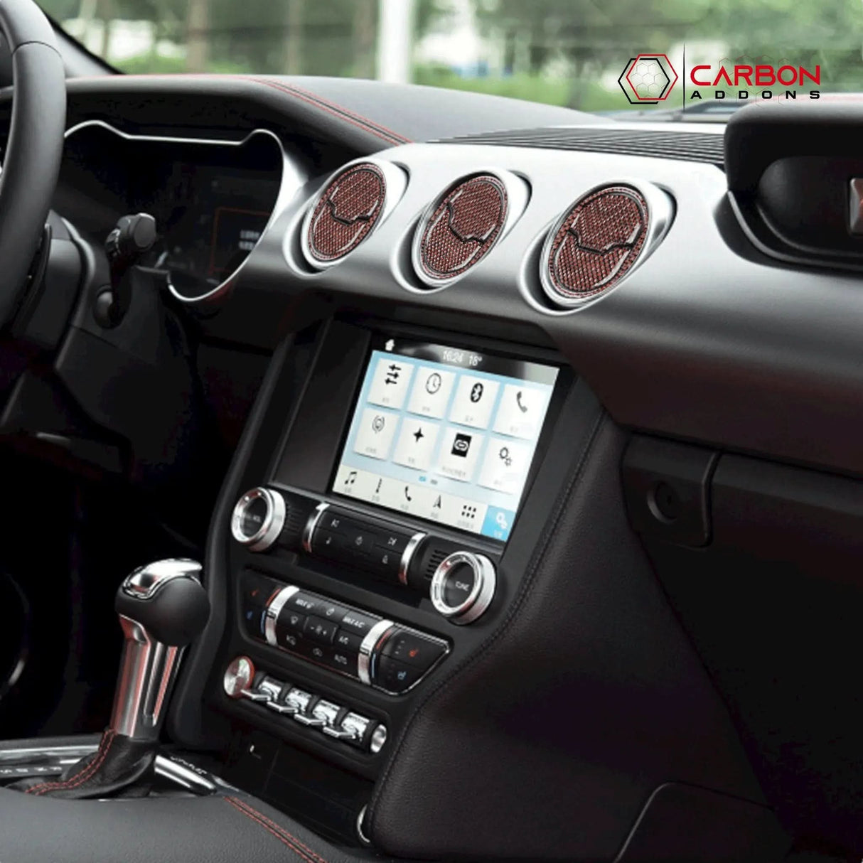 Reflective Carbon Fiber Center Air Vent Outlet Trim Overlay for Mustang 2015-2023