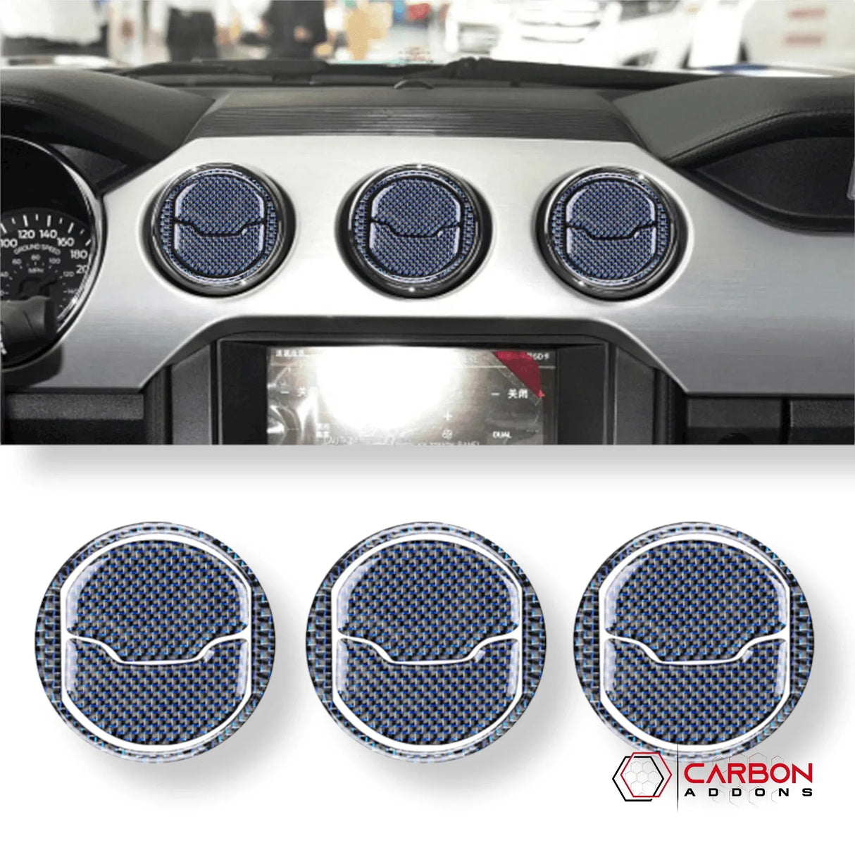 Reflective Carbon Fiber Center Air Vent Outlet Trim Overlay for Mustang 2015-2023