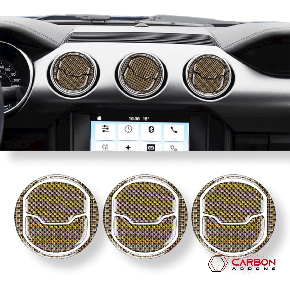 Reflective Carbon Fiber Center Air Vent Outlet Trim Overlay for Mustang 2015-2023