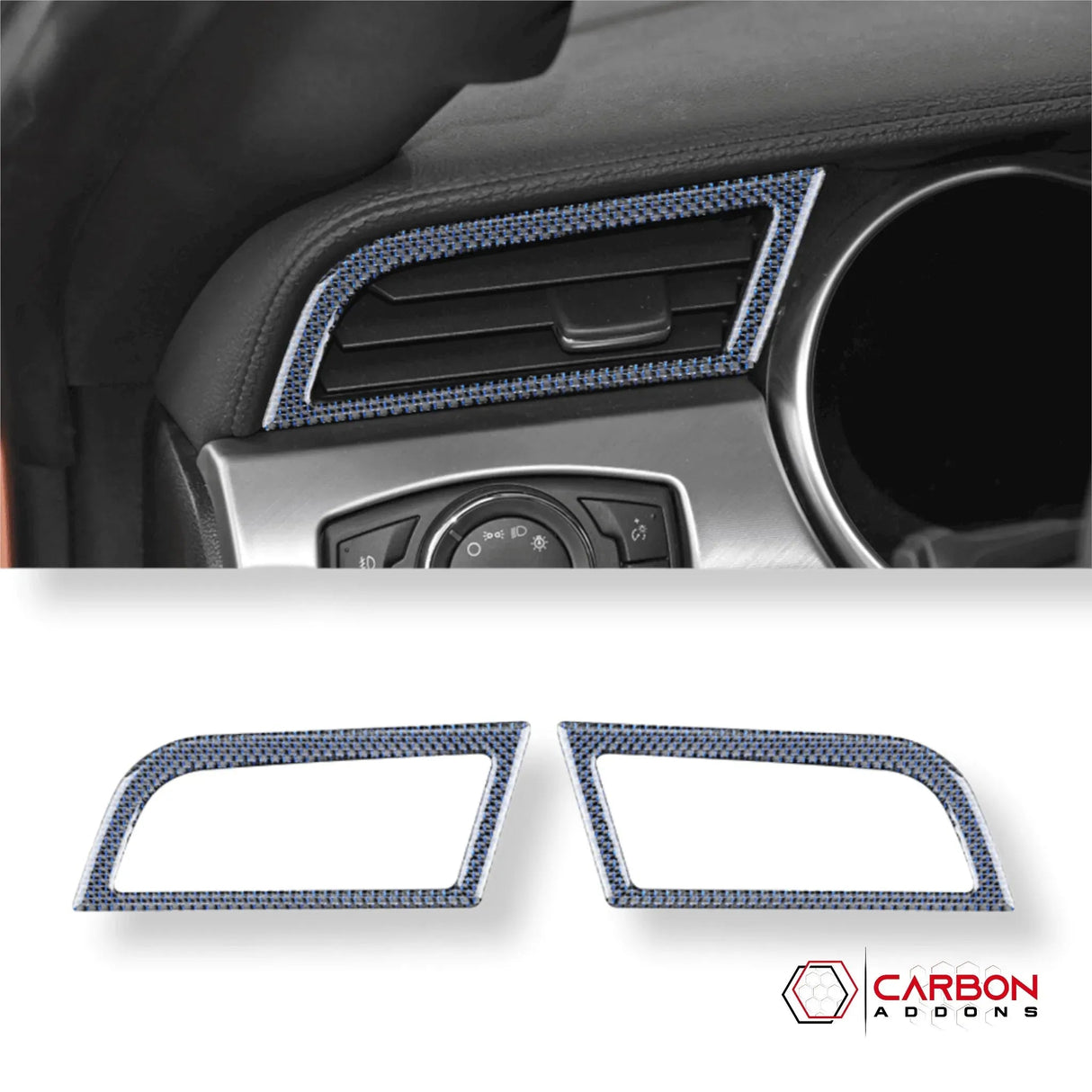 Reflective Carbon Fiber Dashboard AC Vent Trim Overlay for Mustang 2015-2023 -2pcs