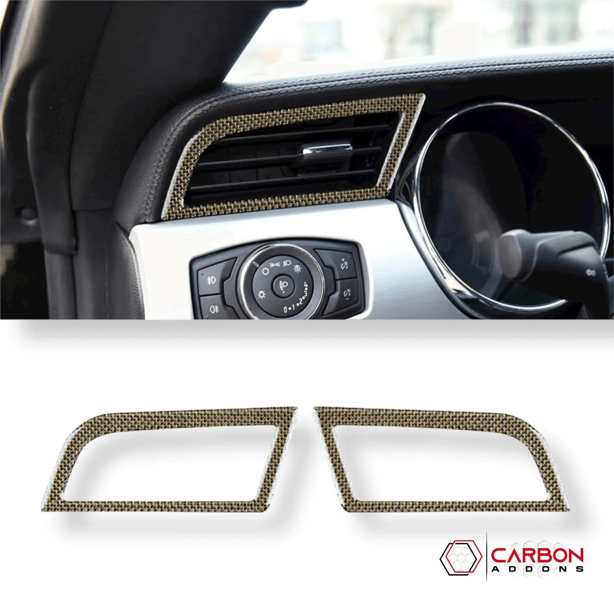 Reflective Carbon Fiber Dashboard AC Vent Trim Overlay for Mustang 2015-2023 -2pcs
