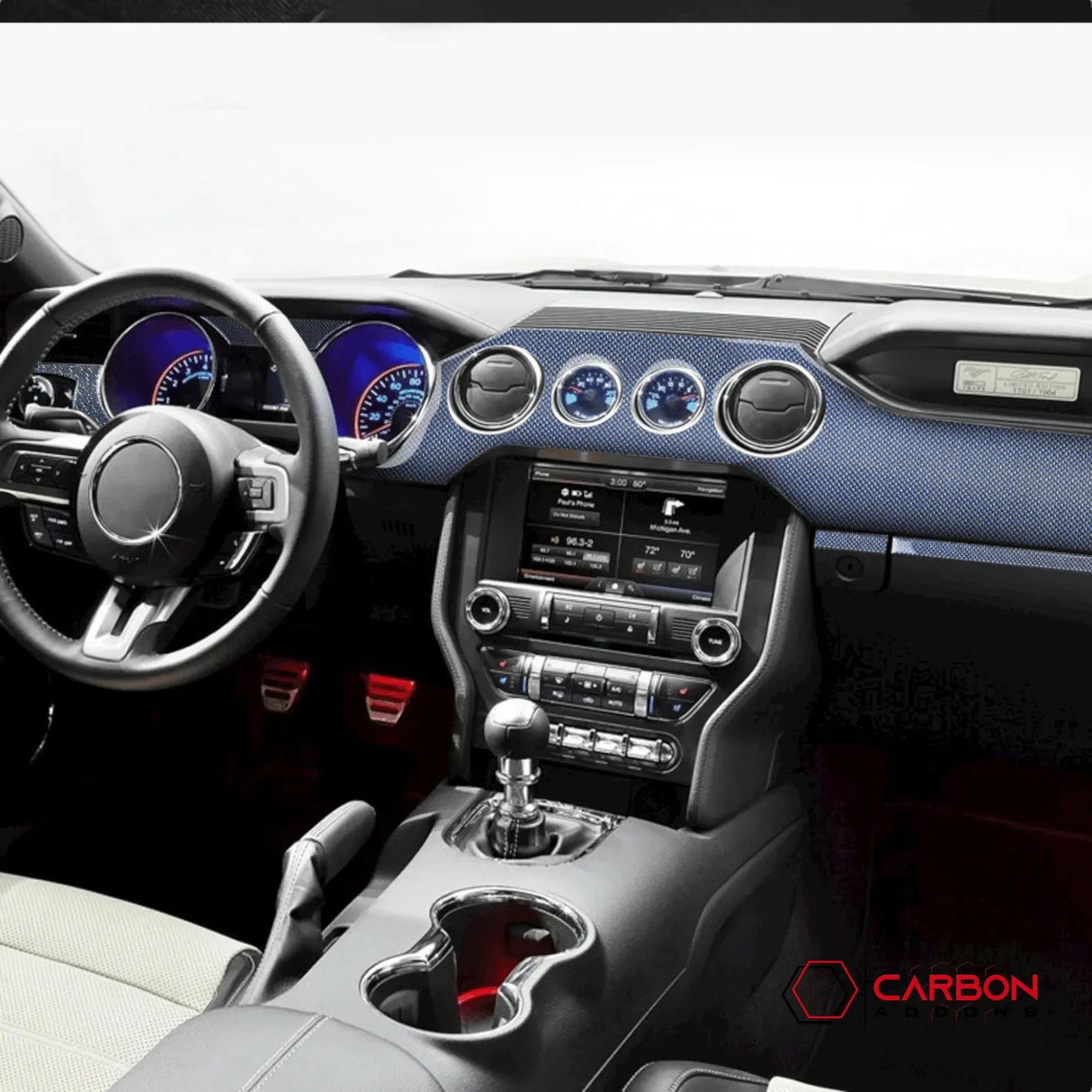 Reflective Carbon Fiber Full Dashboard Set for Mustang 2015-2023