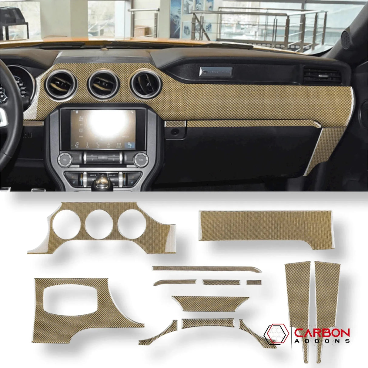 Reflective Carbon Fiber Full Dashboard Set for Mustang 2015-2023