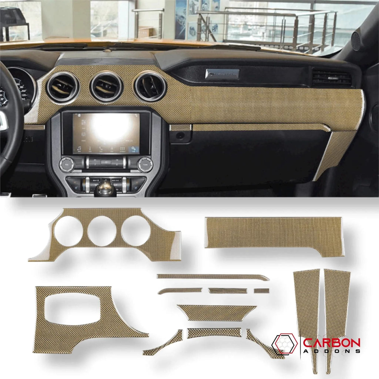 Reflective Carbon Fiber Full Dashboard Set for Mustang 2015-2023