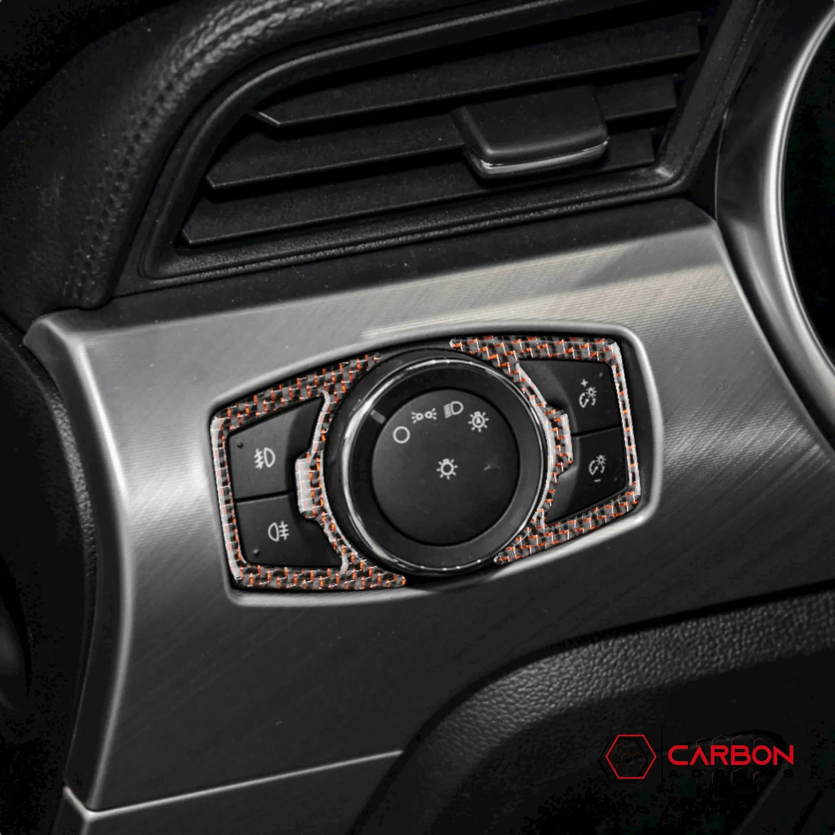 Reflective Carbon Fiber Headlight Switch Trim Overlay For Mustang 2015-2023