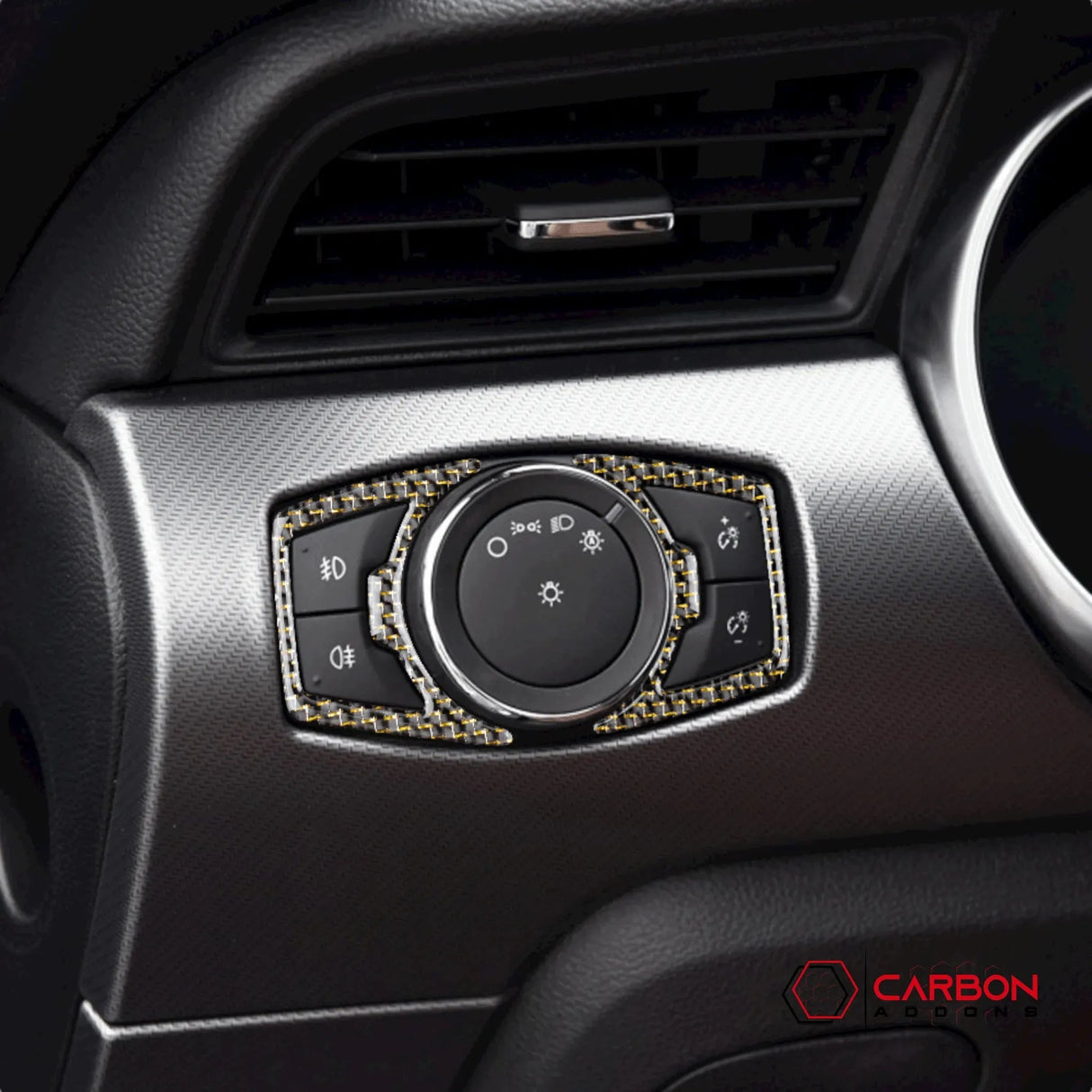 Reflective Carbon Fiber Headlight Switch Trim Overlay For Mustang 2015-2023